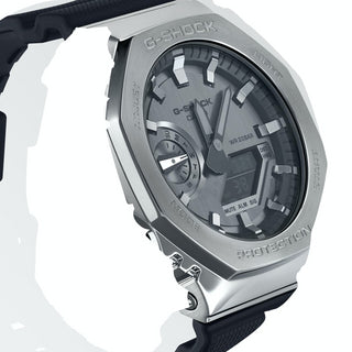 Angle shot of Casio G-Shock GM-2100-1AER Grey Dial Black Resin Mens Watch on white background