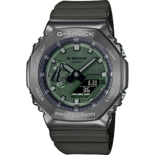 Front view of Casio G-Shock GM-2100B-3AER Green Resin Mens Watch on white background