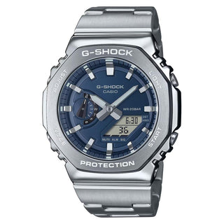 Front view of Casio Oak G-Steel Petrol Blue GM-2110D-2BER Mens Watch on white background