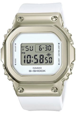 Front view of Casio G-Shock GM-S5600G-7ER White Resin Mens Watch on white background