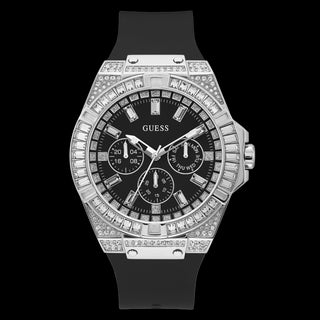 Angle shot of Guess GW0208G1 Black Rubber Mens Watch on white background