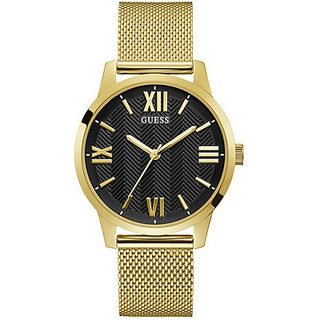 Front view of Guess Campbell GW0214G2 Black Dial Gold Stainless Steel Unisex Watch on white background