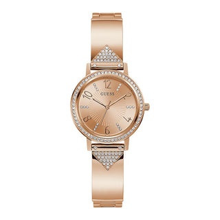 Front view of Guess Tri Luxe GW0474L3 Rose Gold Stainless Steel Womens Watch on white background