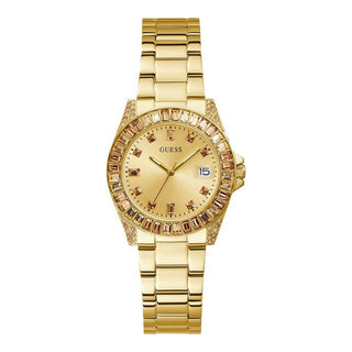 Front view of Guess Opaline GW0475L1 Gold Stainless Steel Womens Watch on white background