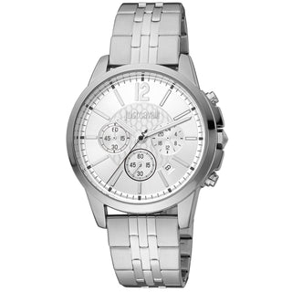 Front view of Just Cavalli Sport JC1G175 Crono Classe Chronograph JC1G175M0255 Grey Stainless Steel Mens Watch on white background