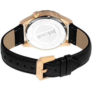 Angle shot of Just Cavalli Relaxed JC1G217 Casuale JC1G217L0035 Black Leather Mens Watch on white background