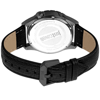 Angle shot of Just Cavalli Relaxed JC1G217 Casuale JC1G217L0045 Black Leather Mens Watch on white background