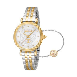 Front view of Just Cavalli SET JC1L266 Unleashed JC1L266M0055 Grey Stainless Steel Womens Watch on white background