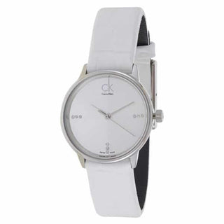 Front view of Calvin Klein Accent K2Y2Y1KW White Leather Womens Watch on white background