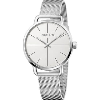 Front view of Calvin Klein Even Chronograph K7B21126 Silver Stainless Steel Womens Watch on white background