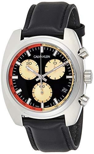 Front view of Calvin Klein Achieve Chronograph K8W371C1 Black Leather Mens Watch on white background