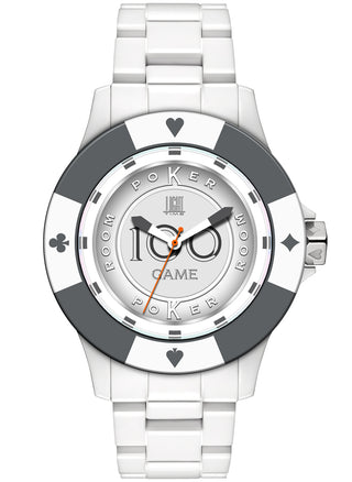 Front view of Light Time Poker White / Grey L147B Mens Watch on white background