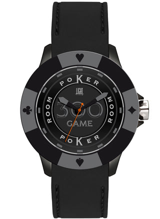 Front view of Light Time Poker All Black L147ES Mens Watch on white background