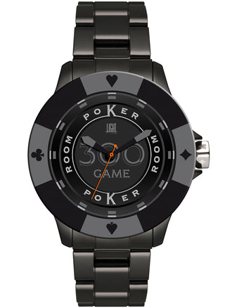 Front view of Light Time Poker All Black L147F Mens Watch on white background