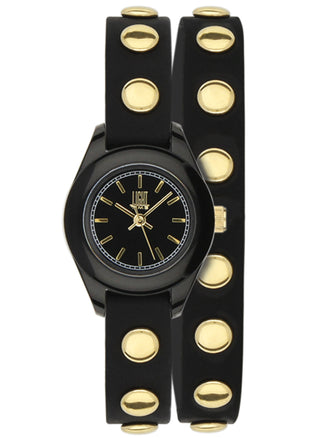 Front view of Light Time Punk Black / Gold L169NG Womens Watch on white background