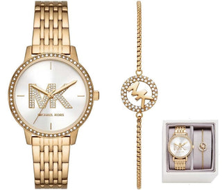 Front view of Michael Kors Melissa Special Pack + Bracelet MK1051SET Womens Watch on white background