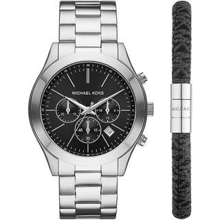 Front view of Michael Kors Slim Runway Chronograph MK1056SET Mens Watch on white background