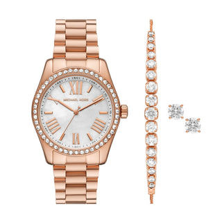 Front view of Michael Kors Lexington Special Pack Bracelet & Earring MK1088SET Womens Watch on white background