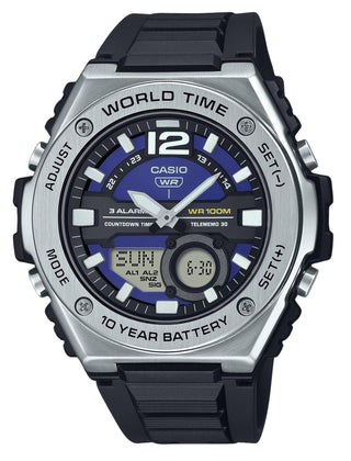 Front view of Casio MWQ-100-2AV Mens Watch on white background