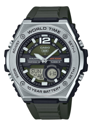 Front view of Casio MWQ-100-3AV Mens Watch on white background