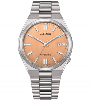 Front view of Citizen Tsuyosa Automatic Salmon Pink NJ0159-86Z Mens Watch on white background