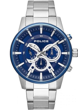 Front view of Police P15523JSTBL03M Watch on white background