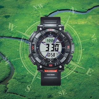 Angle shot of Casio Pro Trek Trekking Pro Solar Powered PRG-340-1ER Mens Watch on white background