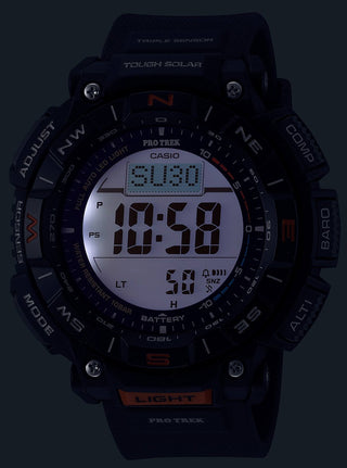 Angle shot of Casio Pro-Trek PRG-340-1ER Black Resin Mens Watch on white background