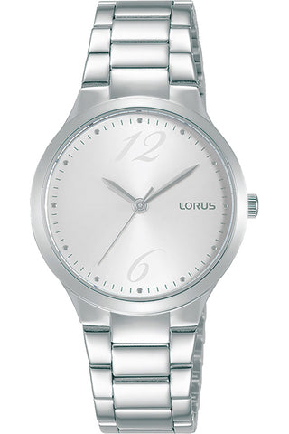 Front view of Lorus Lady RG209UX9 Grey Stainless Steel Womens Watch on white background