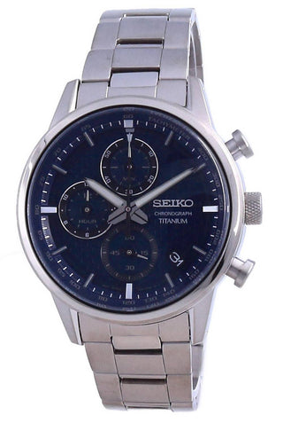 Front view of Seiko Chronograph SSB387P1 Titanium Mens Watch on white background