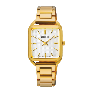 Front view of Seiko SWR078P1 Gold Stainless Steel Womens Watch on white background