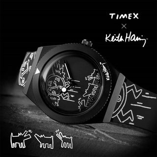 Angle shot of Timex Q X Keith Haring Special Edt TW2W25600 Mens Watch on white background