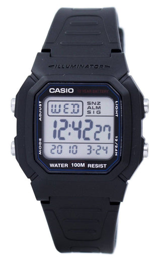 Front view of Casio Retro Vintage W-800H-1AVDF Black Resin Unisex Watch on white background