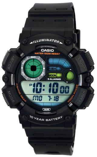 Front view of Casio Sports WS-1500H-1A Black Resin Mens Watch on white background