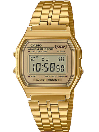 Front view of Casio Retro Vintage A158WETG-9AEF Gold Stainless Steel Unisex Watch on white background