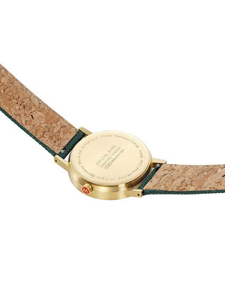 Angle shot of Mondaine A660.30314.60SBS Green Textile Womens Watch on white background