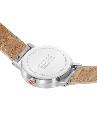 Angle shot of Mondaine A660.30314.80SBH Grey Textile Unisex Watch on white background