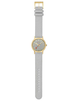 Angle shot of Mondaine A660.30314.80SBU Grey Textile Womens Watch on white background