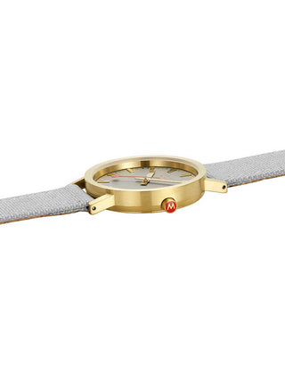 Angle shot of Mondaine A660.30314.80SBU Grey Textile Womens Watch on white background