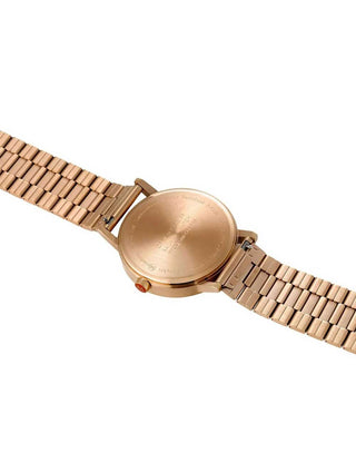 Angle shot of Mondaine A660.30360.16SBR Black Dial Rose Gold Stainless Steel Unisex Watch on white background