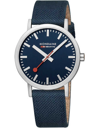 Front view of Mondaine A660.30360.40SBD Blue Textile Unisex Watch on white background