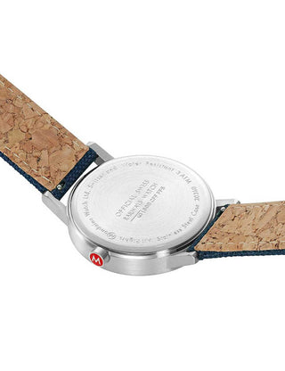Angle shot of Mondaine A660.30360.40SBD Blue Textile Unisex Watch on white background