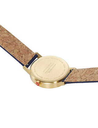 Angle shot of Mondaine A660.30360.40SBQ Blue Textile Unisex Watch on white background