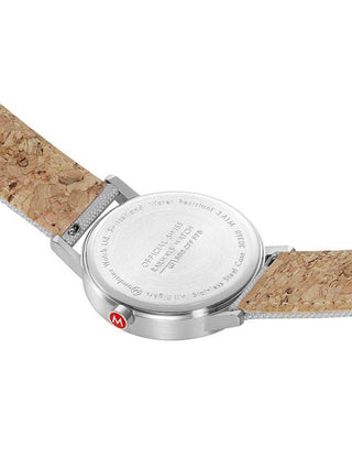 Angle shot of Mondaine A660.30360.80SBH Grey Stainless Steel Unisex Watch on white background