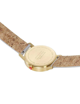 Angle shot of Mondaine A660.30360.80SBU Grey Textile Unisex Watch on white background