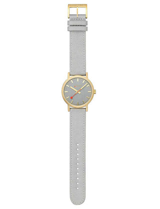 Angle shot of Mondaine A660.30360.80SBU Grey Textile Unisex Watch on white background