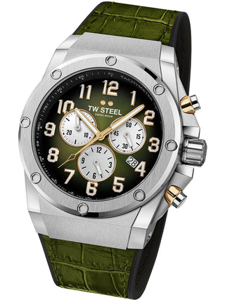 Angle shot of TW Steel Chronograph ACE131 Green Unisex Watch on white background
