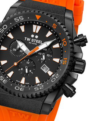 Front view of TW Steel Chronograph ACE404 Black Dial Unisex Watch on white background