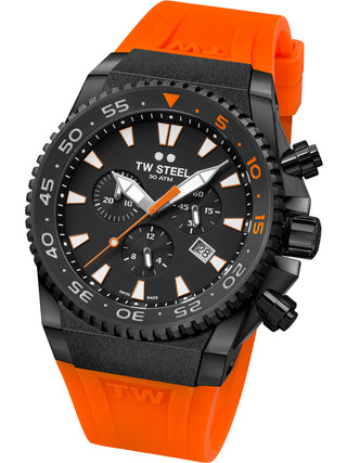 Angle shot of TW Steel Chronograph ACE404 Black Dial Unisex Watch on white background