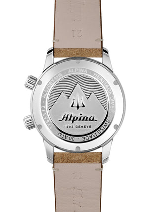 Angle shot of Alpina AL-520BY4H6 Black Dial Brown Leather Unisex Watch on white background